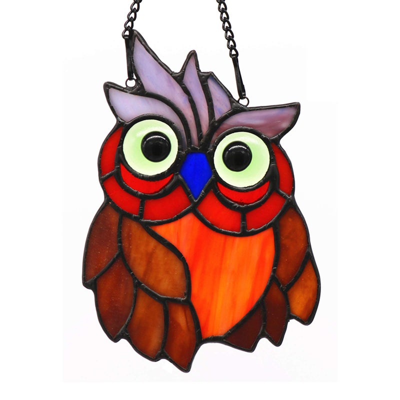 HAOSUM Owl Bird Stained Glass Window Hanging Suncatcher Bird Decor Wall Art for Living Room Bedroom Kitchen Window  Birthday Gift for Women - Image 1